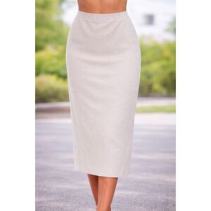 Eileen Fisher Cream Knit Pencil Skirt Size L, 80% Silk and 20% Cotton Fabric